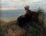 Famous Sea Paintings - A Fishergirl On A Dunetop Overlooking The Sea